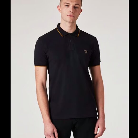 Paul Smith Slim-Fit Dark Navy Zebra Logo Polo Shirt With Mustard Tipping Size XL - Picture 1 of 10